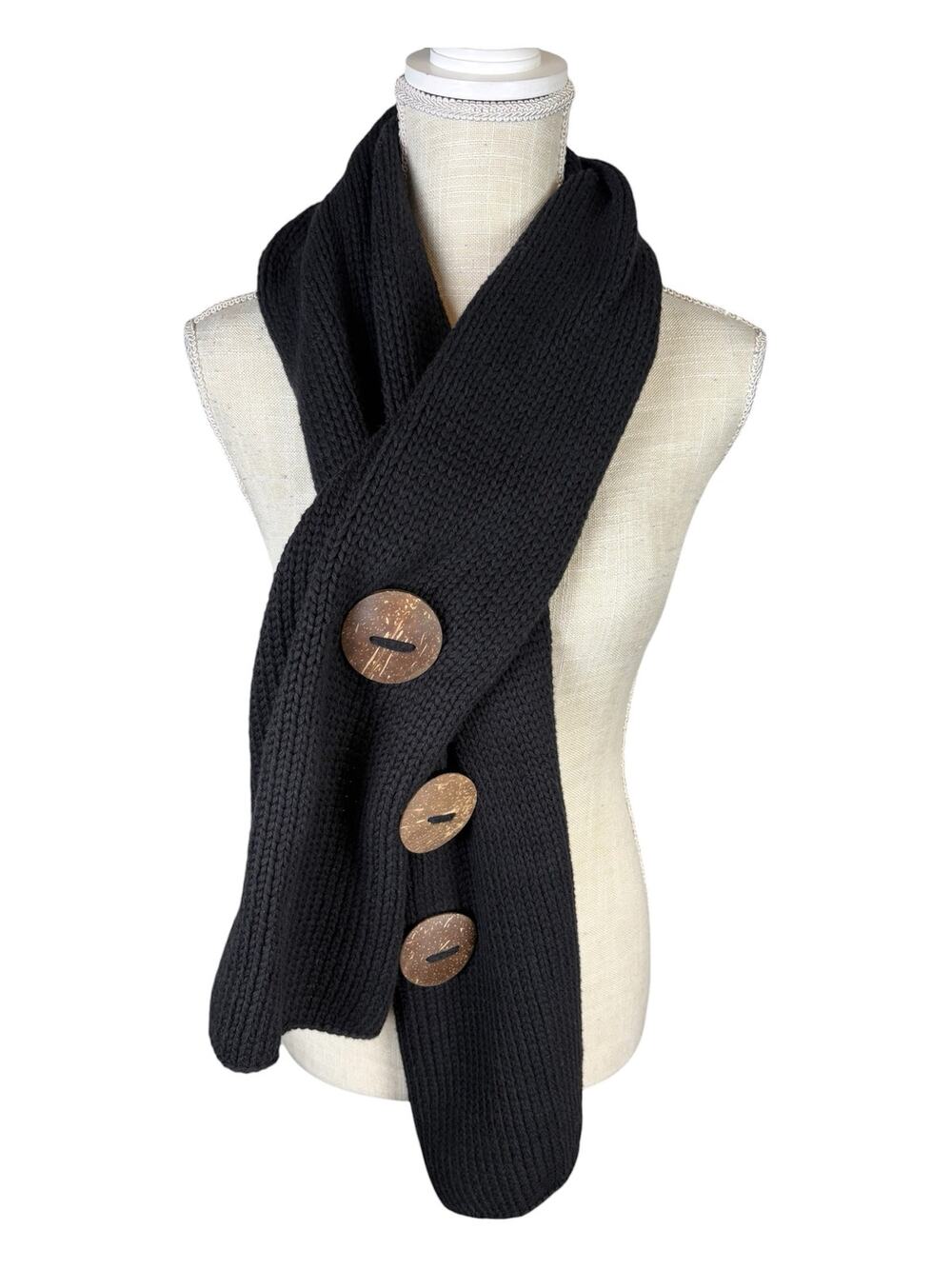 NWOT Pure Accessories Cotton Scarf Oversized Buttons Adjustable Black One Size